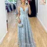 Isabella Beaded Gown - Ivory/Blue