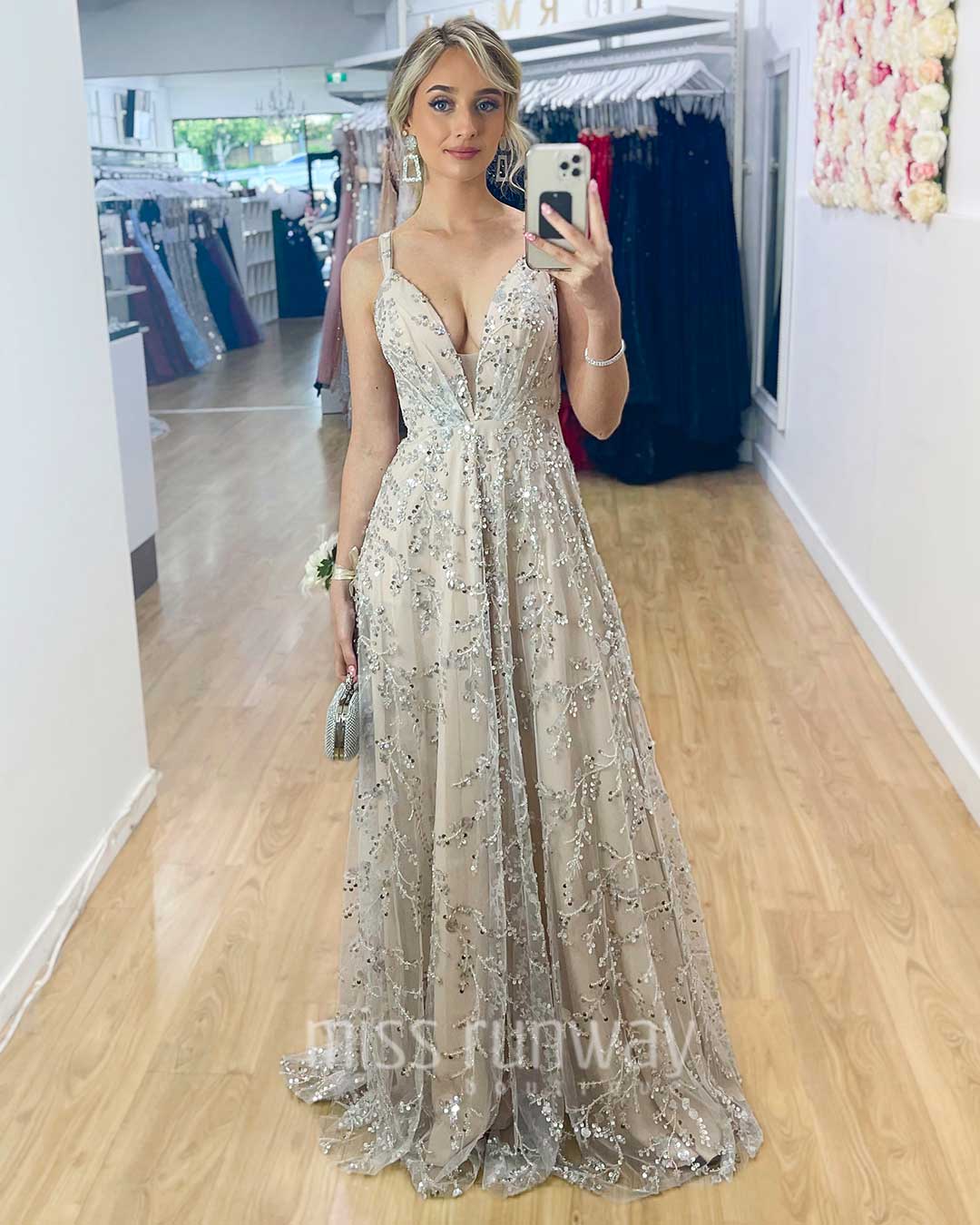 Isabella Beaded Gown - Ivory/Nude