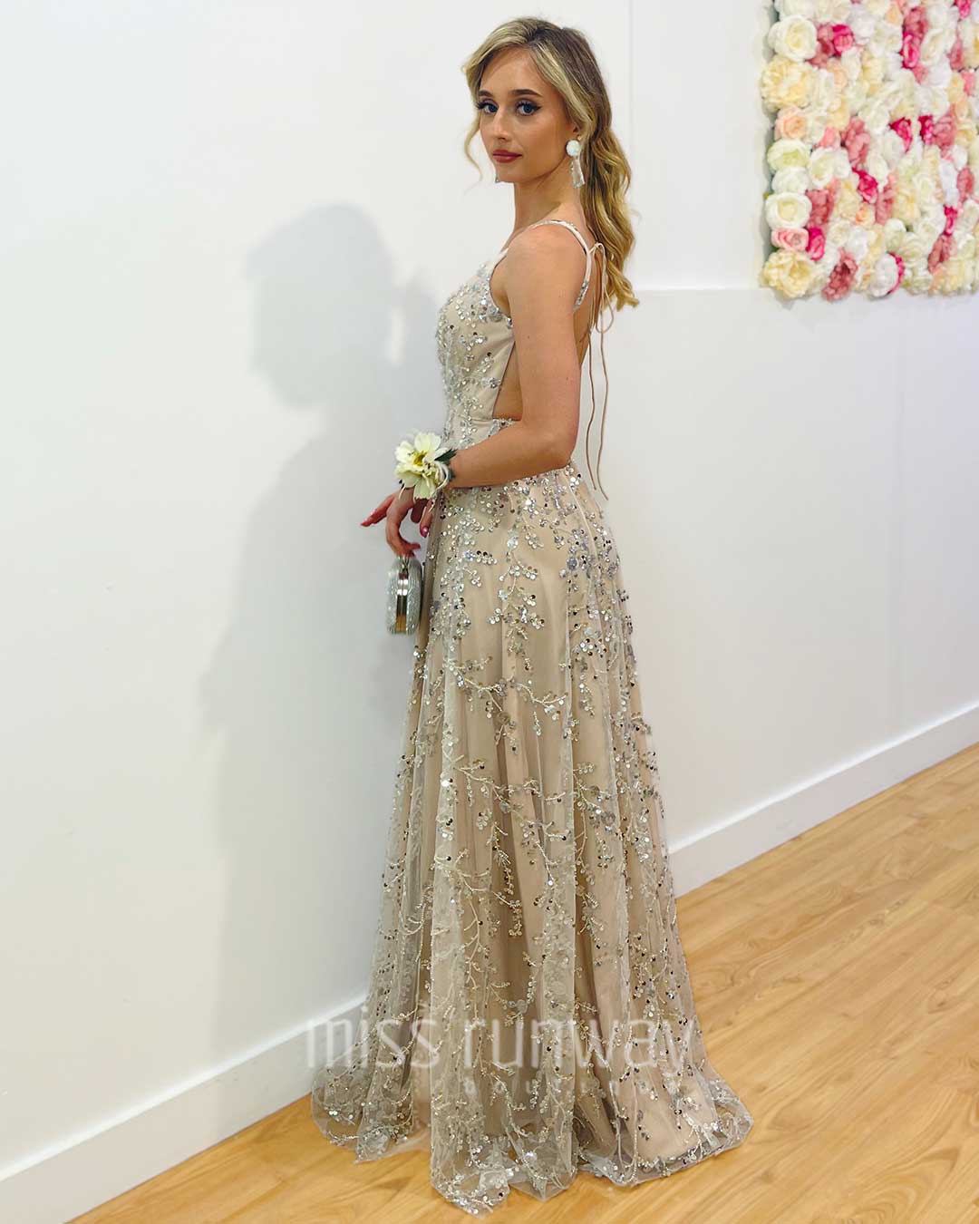 Isabella Beaded Gown - Ivory/Nude