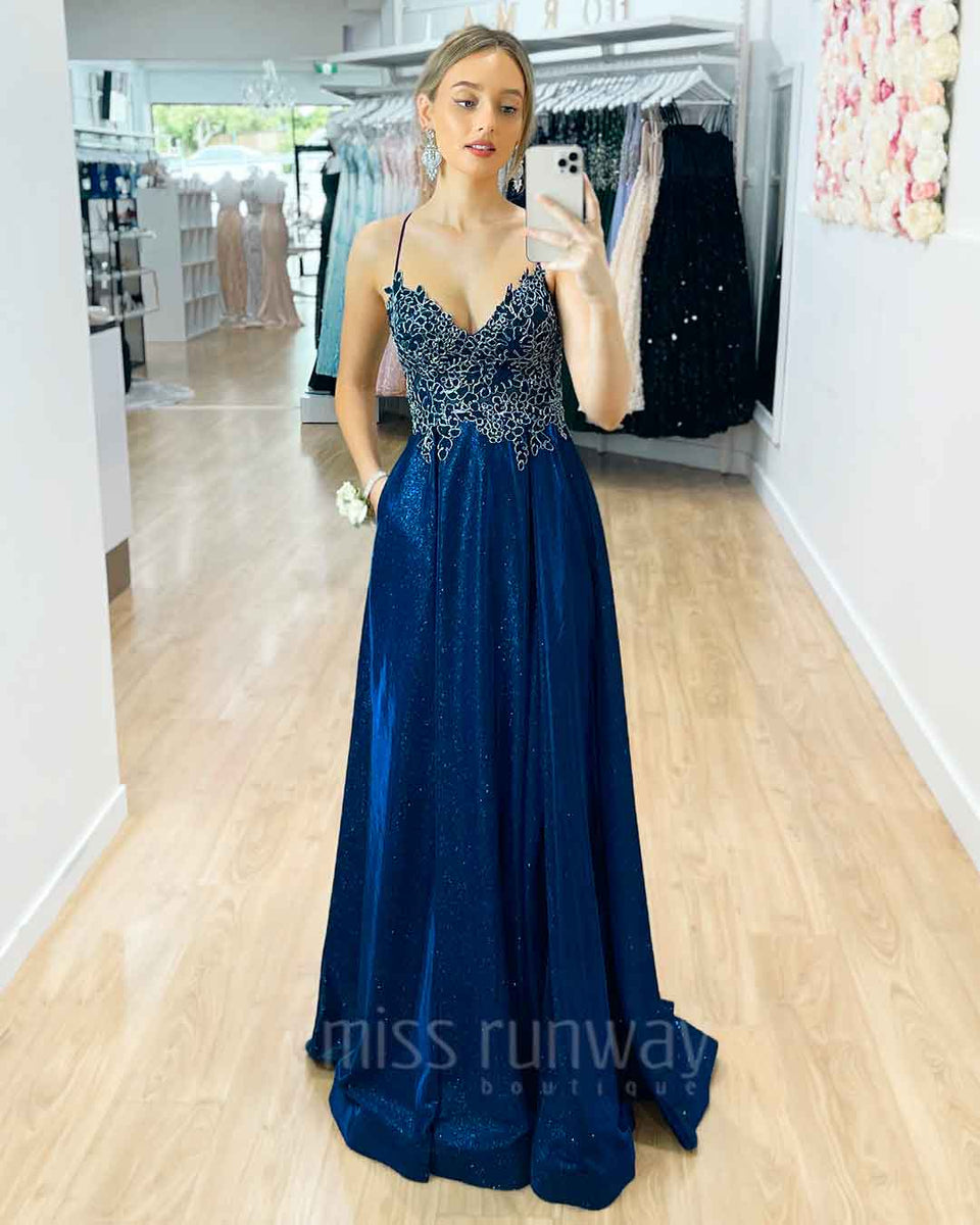 Ivy Glitter Gown - Navy | Miss Runway Boutique
