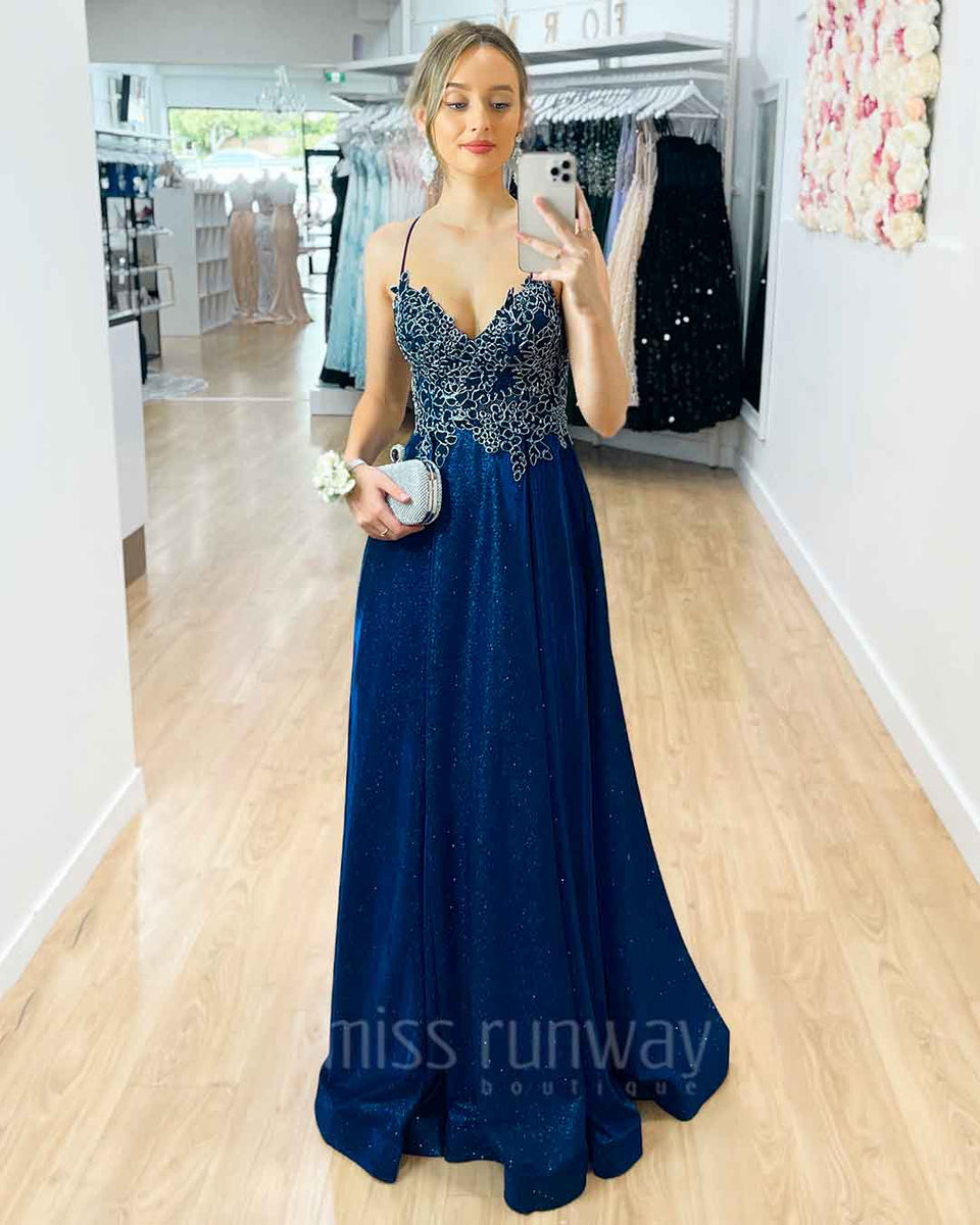 Ivy Glitter Gown - Navy | Miss Runway Boutique