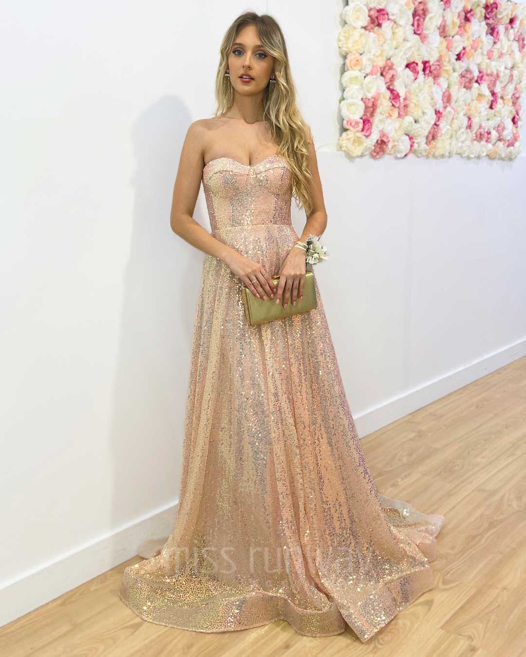Jewel Sequin Gown - Pearl Pink