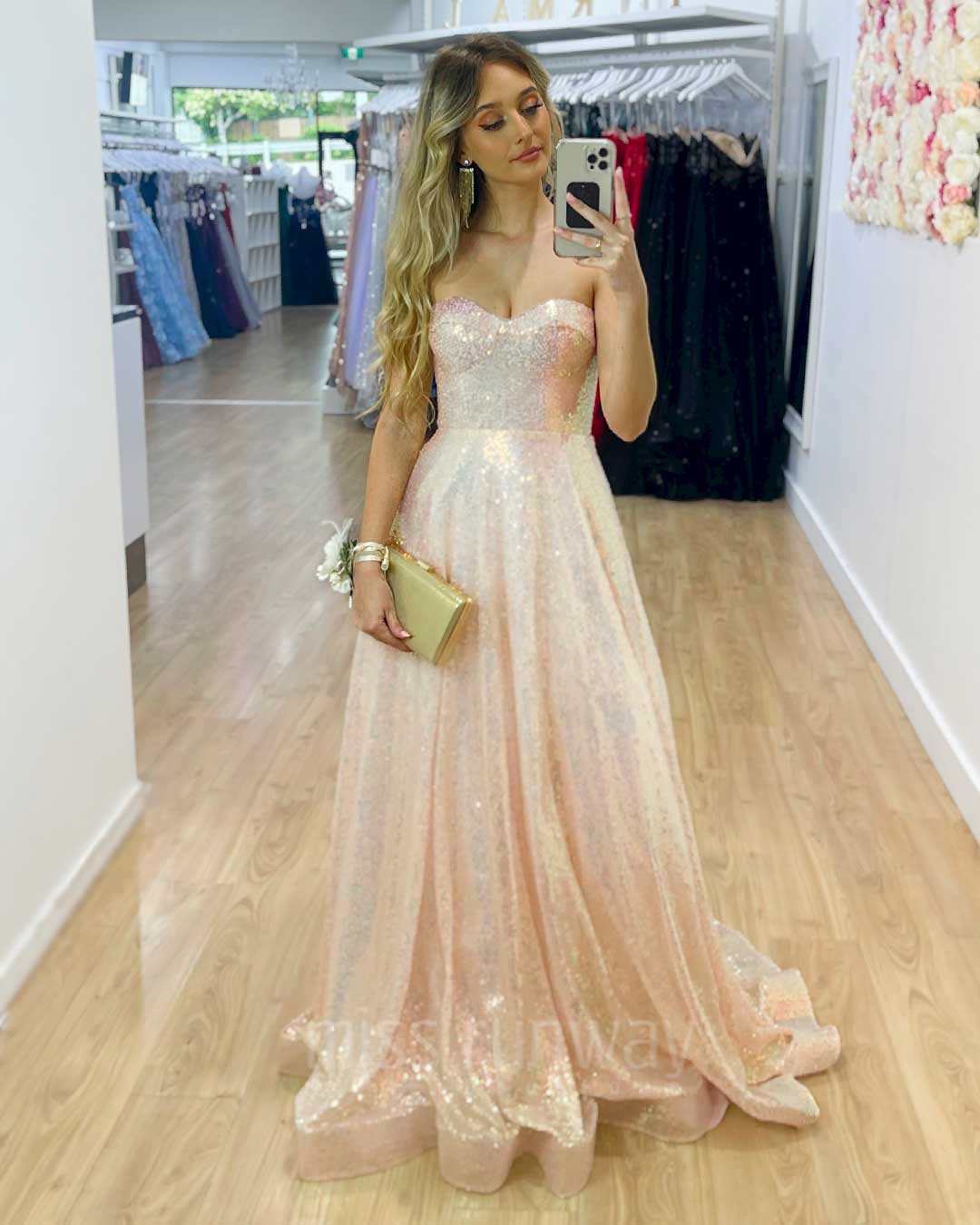 Jewel Sequin Gown Pearl Pink