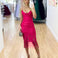 Khaleesi Lace Midi Dress - Hot Pink