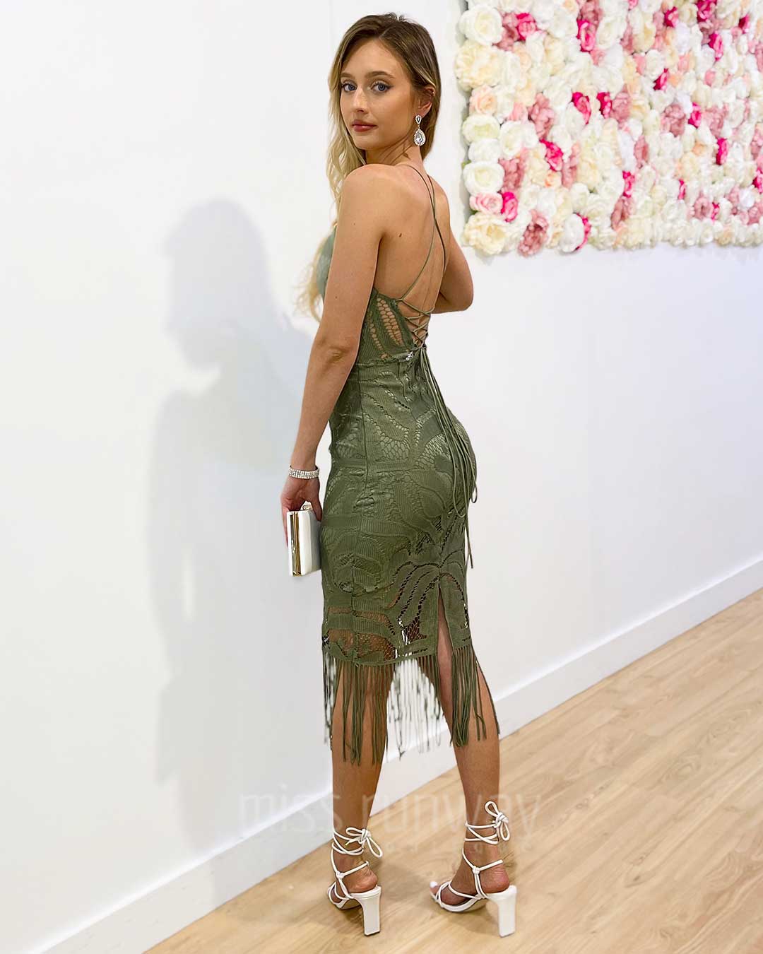 Khaleesi Lace Midi Dress - Moss Green