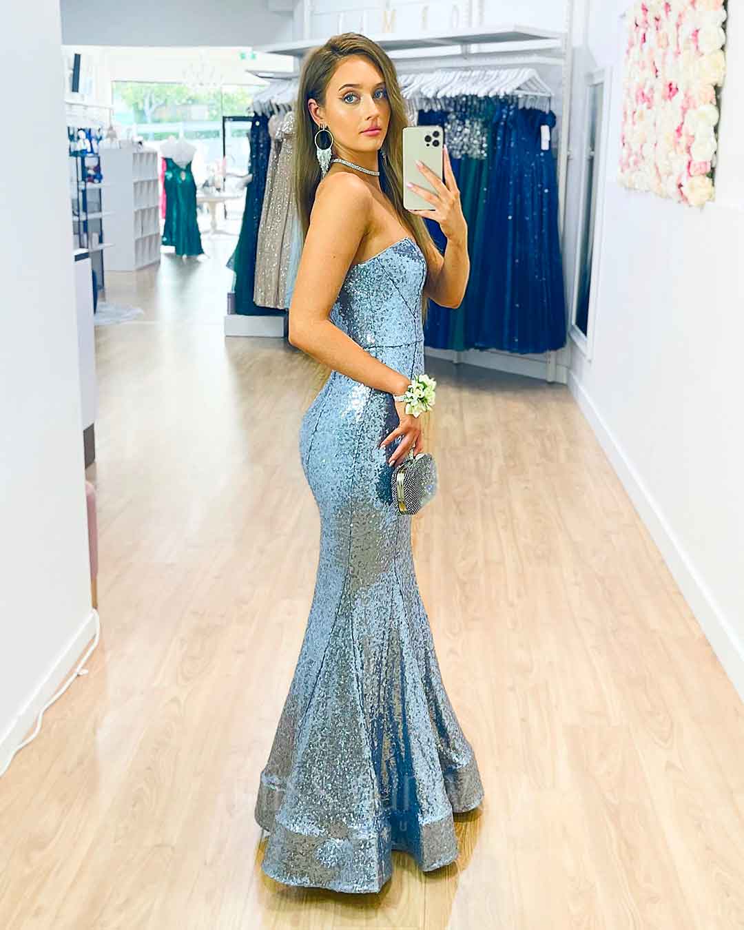 Lauren Sweetheart Sequin Gown -  Ice Blue