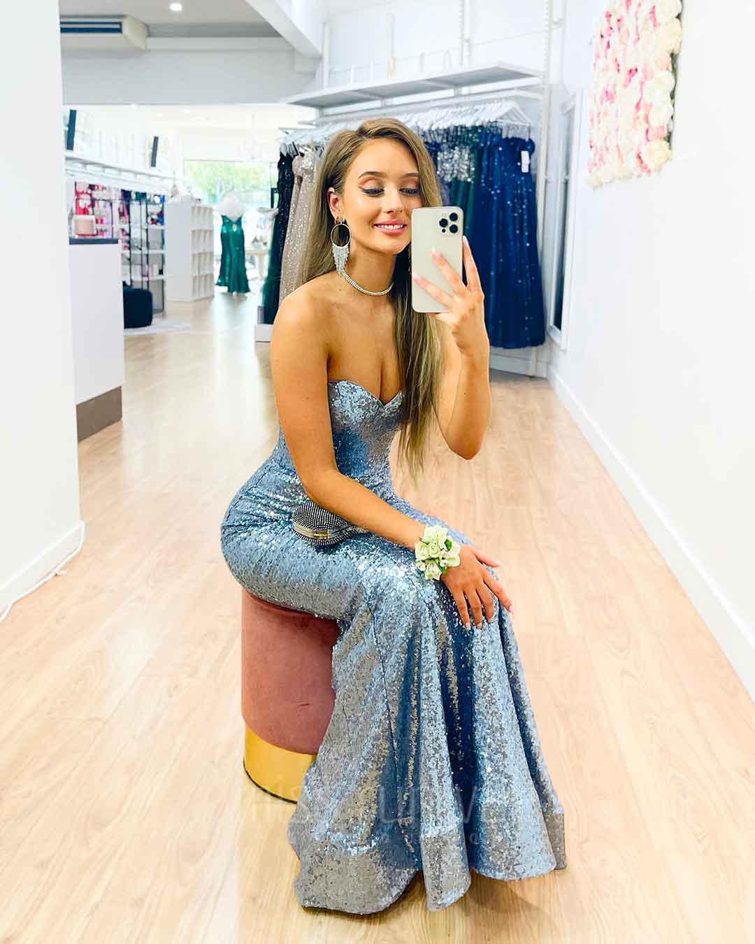 Lauren Sweetheart Sequin Gown -  Ice Blue
