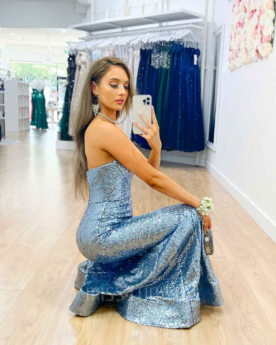 Lauren Sweetheart Sequin Gown -  Ice Blue