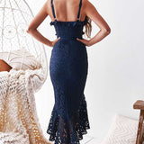 Leanne Lace Midi Dress - Navy