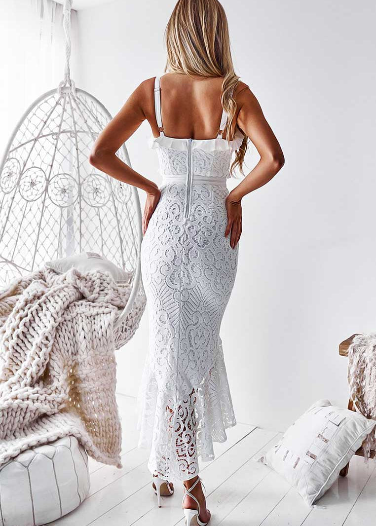 white lace corset midi dress Bardot Carmen Lace Corset Midi Dress in White