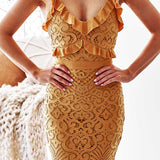 Leanne Lace Midi Dress - Mustard