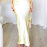 Lexi Satin Maxi Skirt - Light Yellow