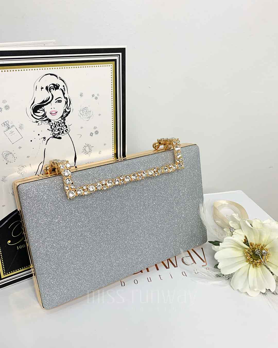 Mandy Glitter Box Clutch Silver