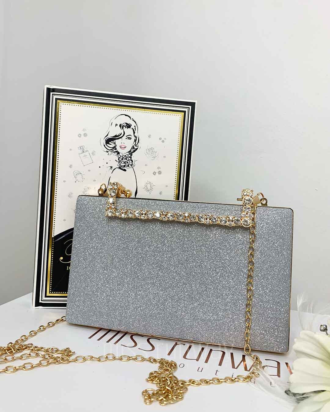 Mandy Glitter Box Clutch Silver