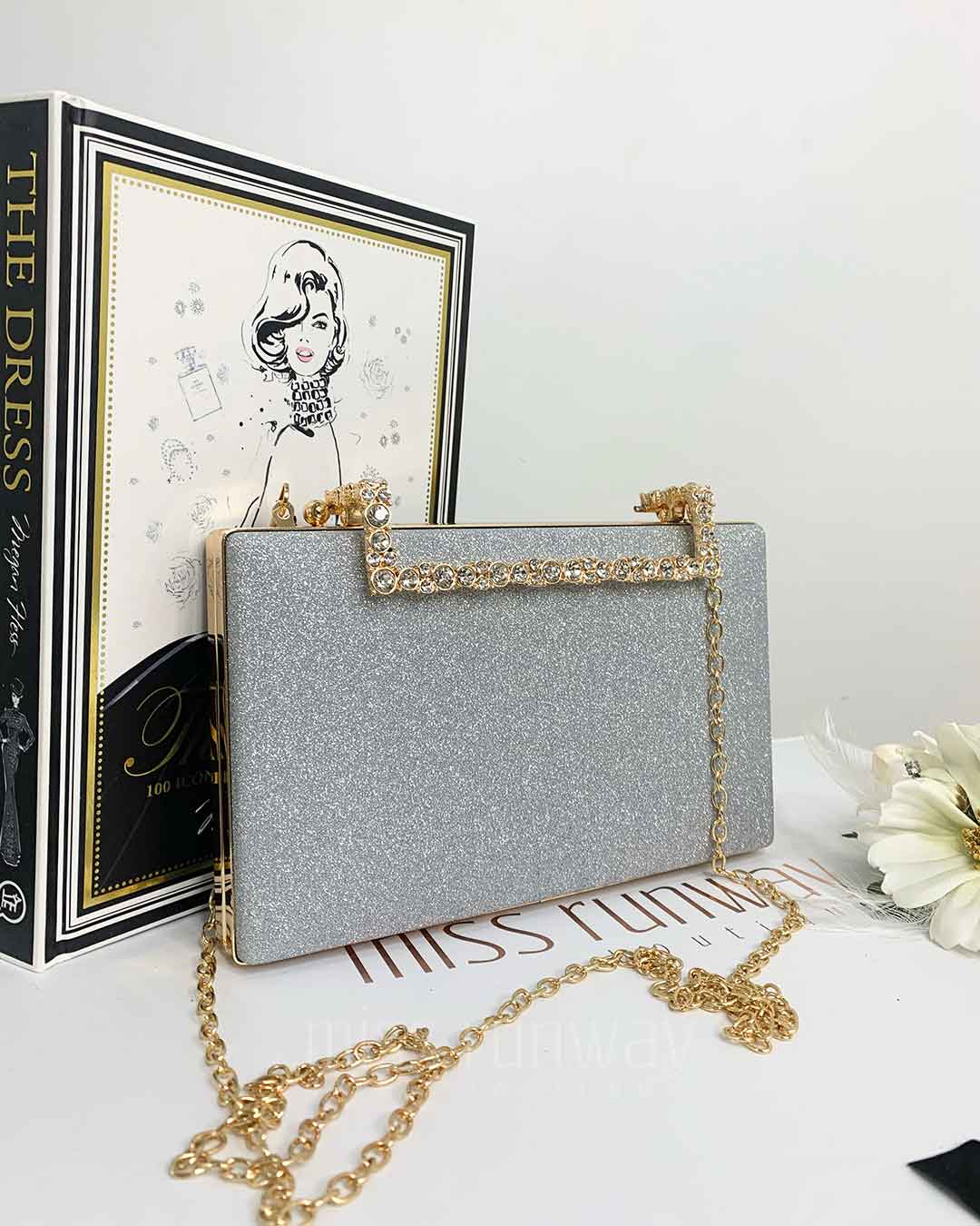 Mandy Glitter Box Clutch Silver