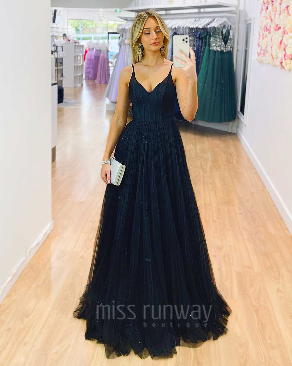 Masha Tulle Glitter Gown - Black | Miss Runway Boutique