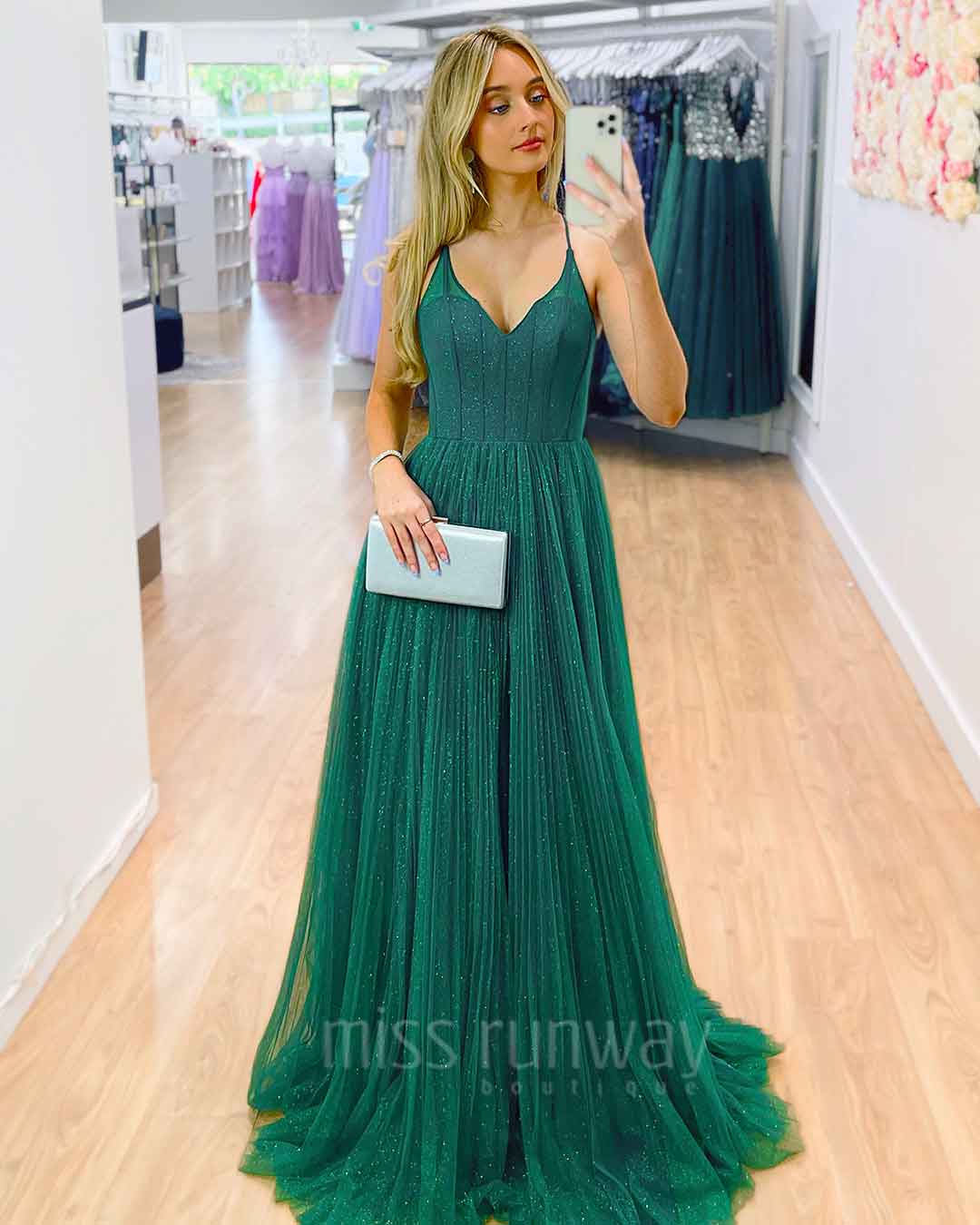 Masha Glitter Gown - Emerald Green