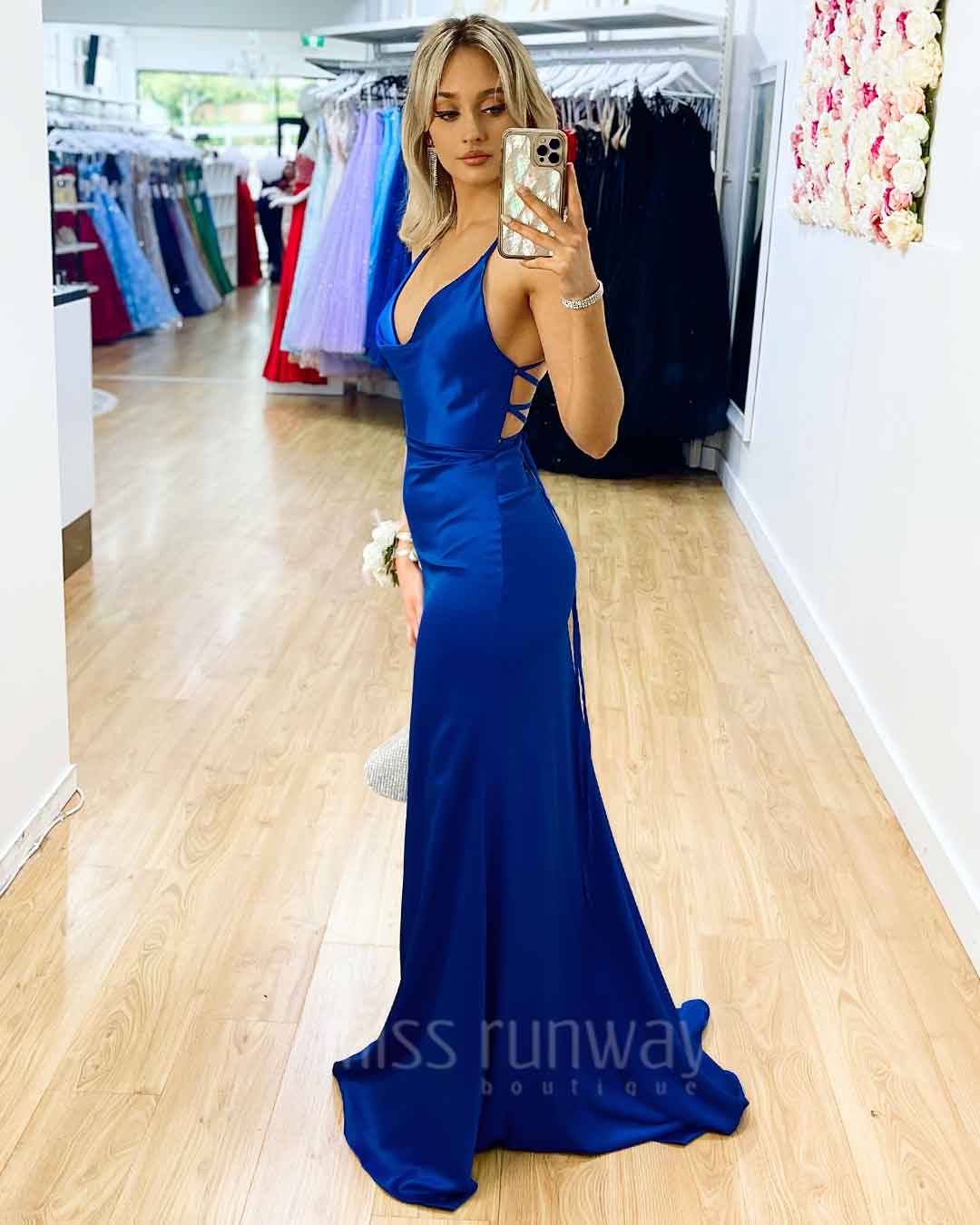 Maurie Satin Gown - Cobalt