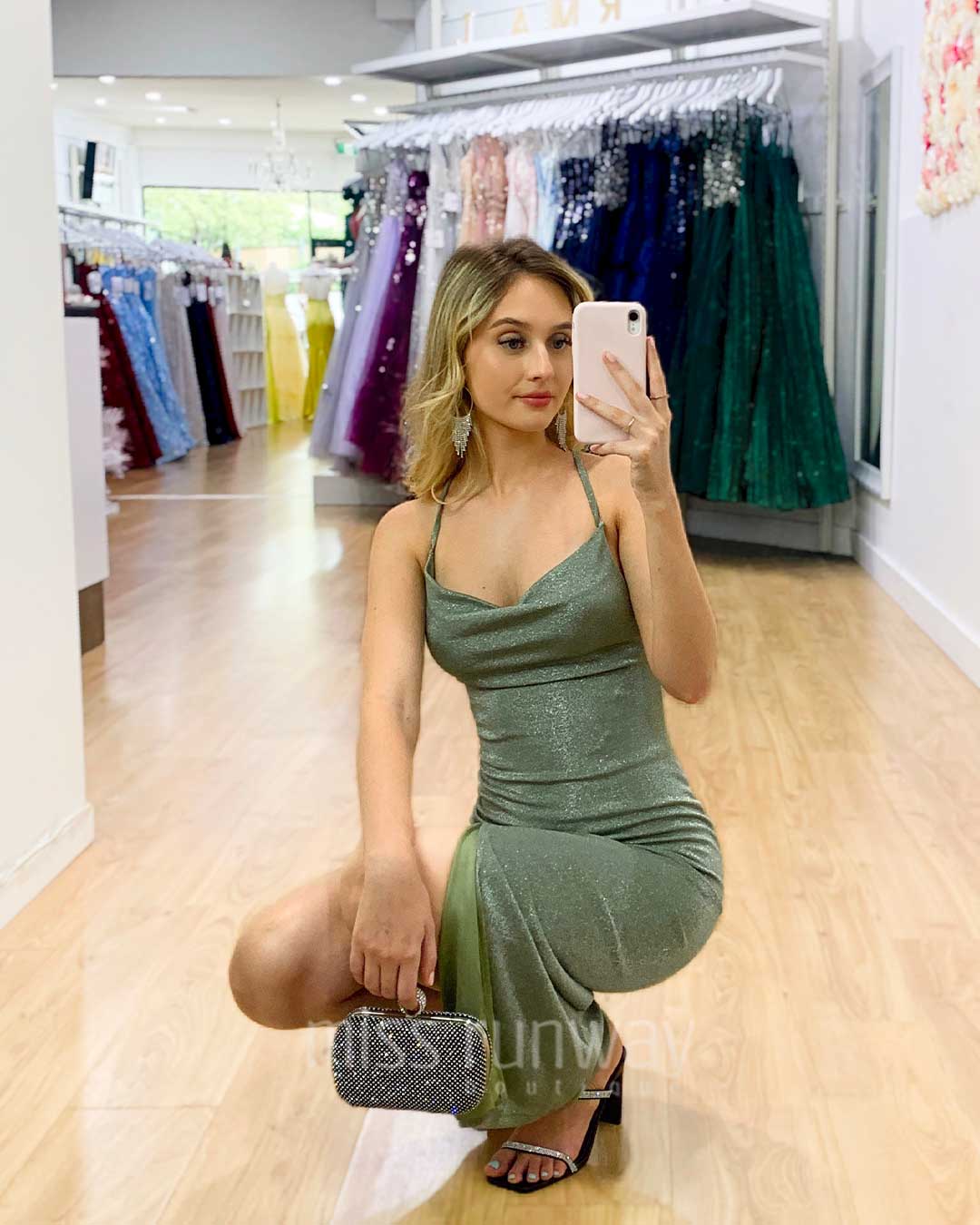 Mischa Glitter Midi Dress - Sage Green