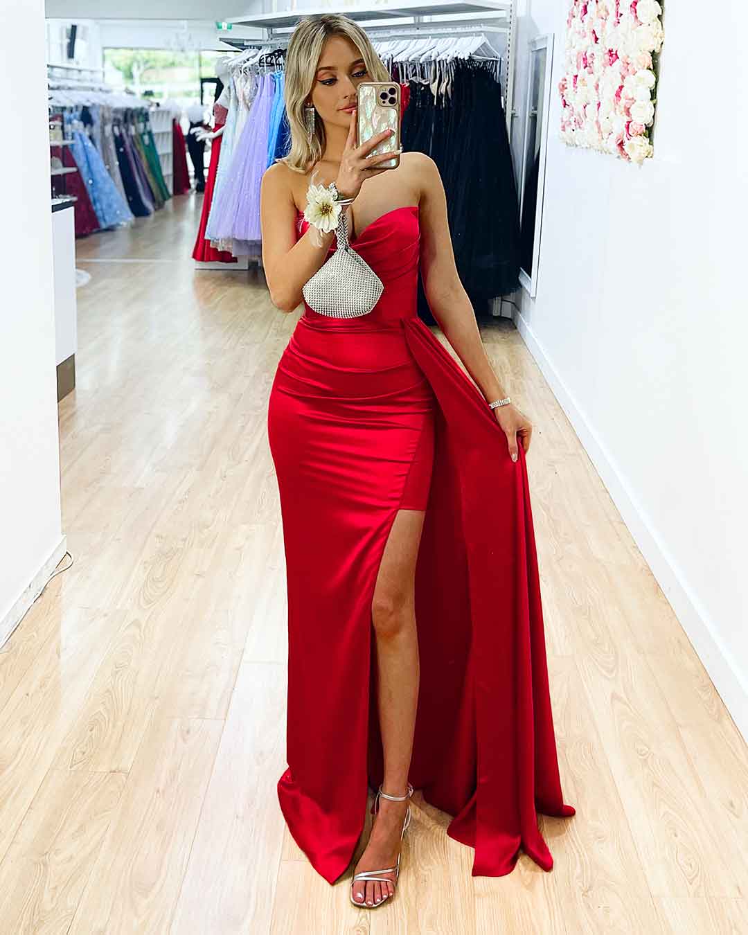 Monique Satin Gown - Ruby