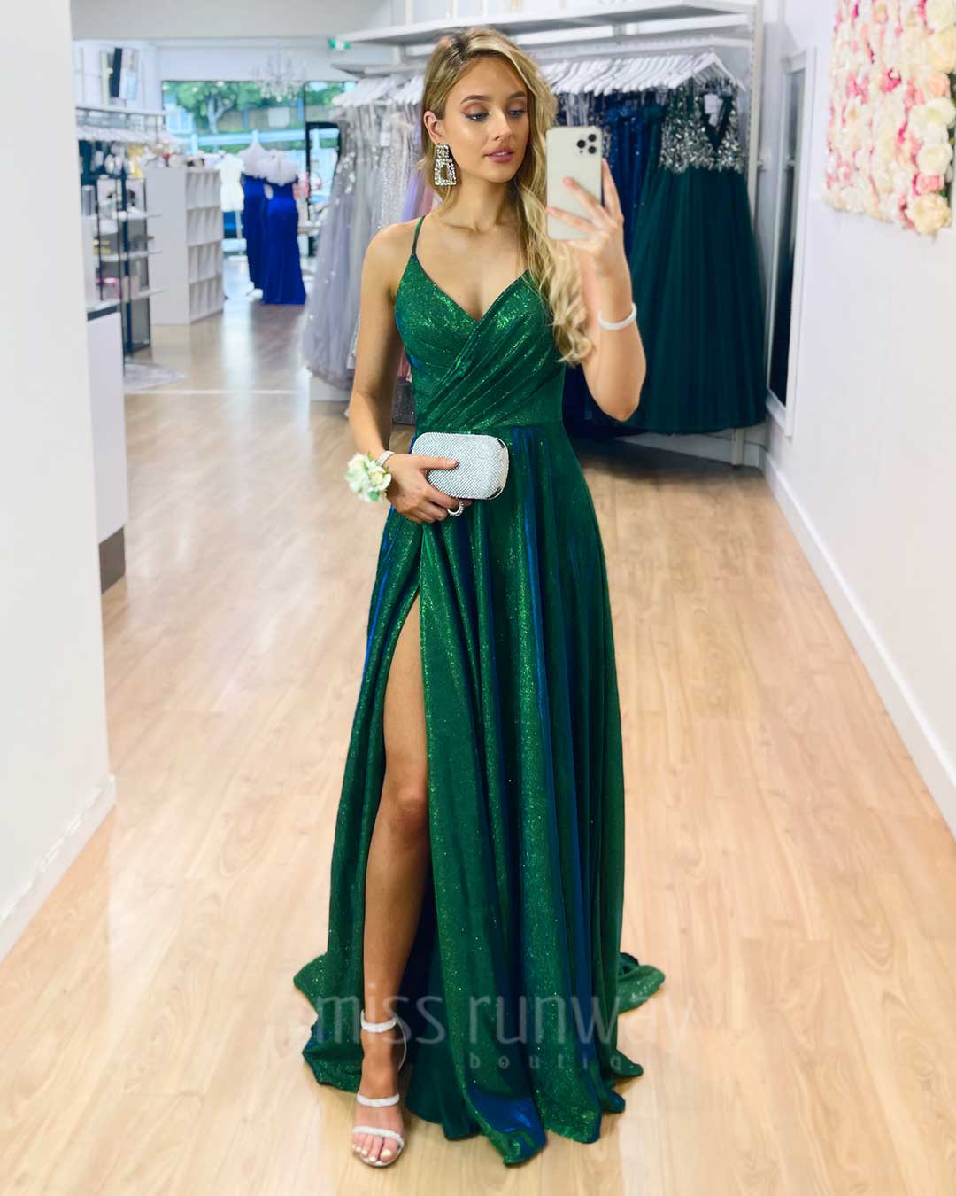 Monroe Glitter Gown - Emerald Green