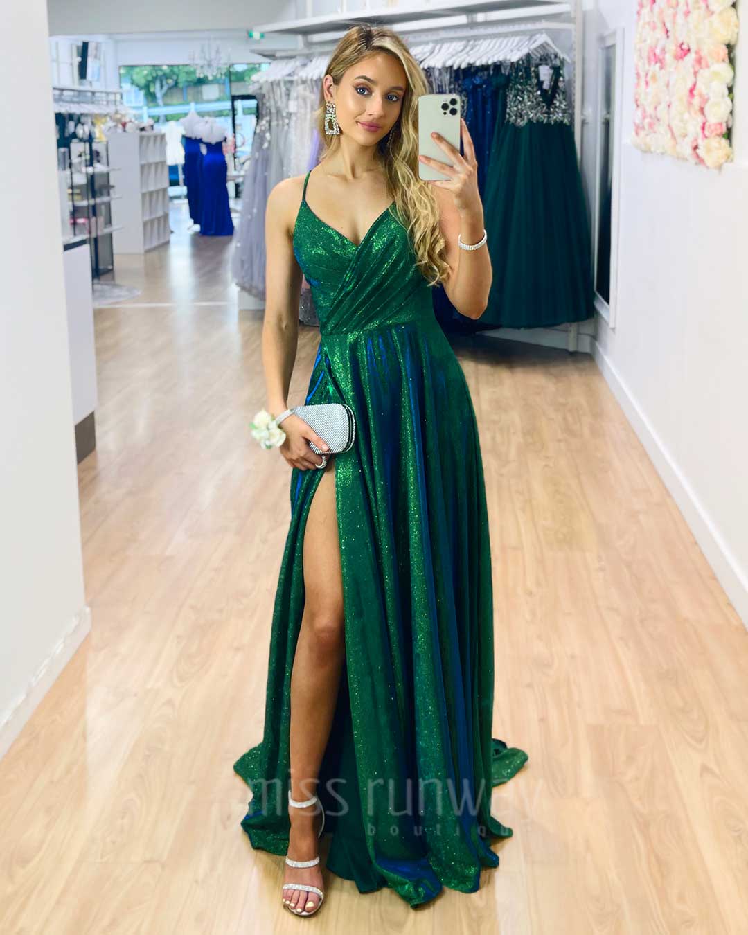 Monroe Glitter Gown - Emerald Green