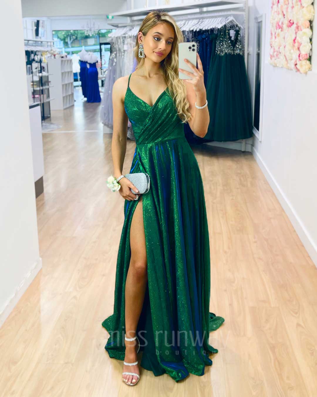 Monroe Glitter Gown - Emerald Green