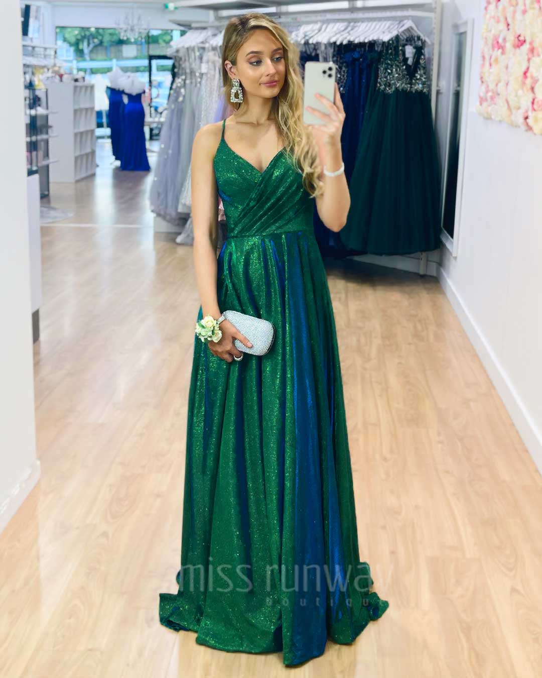 Monroe Glitter Gown - Emerald Green