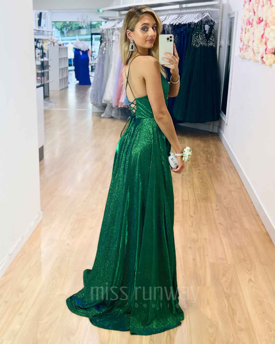 Monroe Glitter Gown - Emerald Green