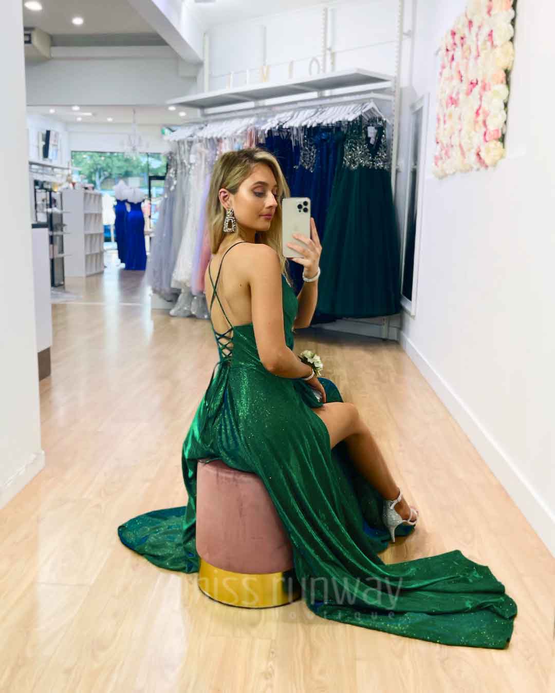 Monroe Glitter Gown - Emerald Green