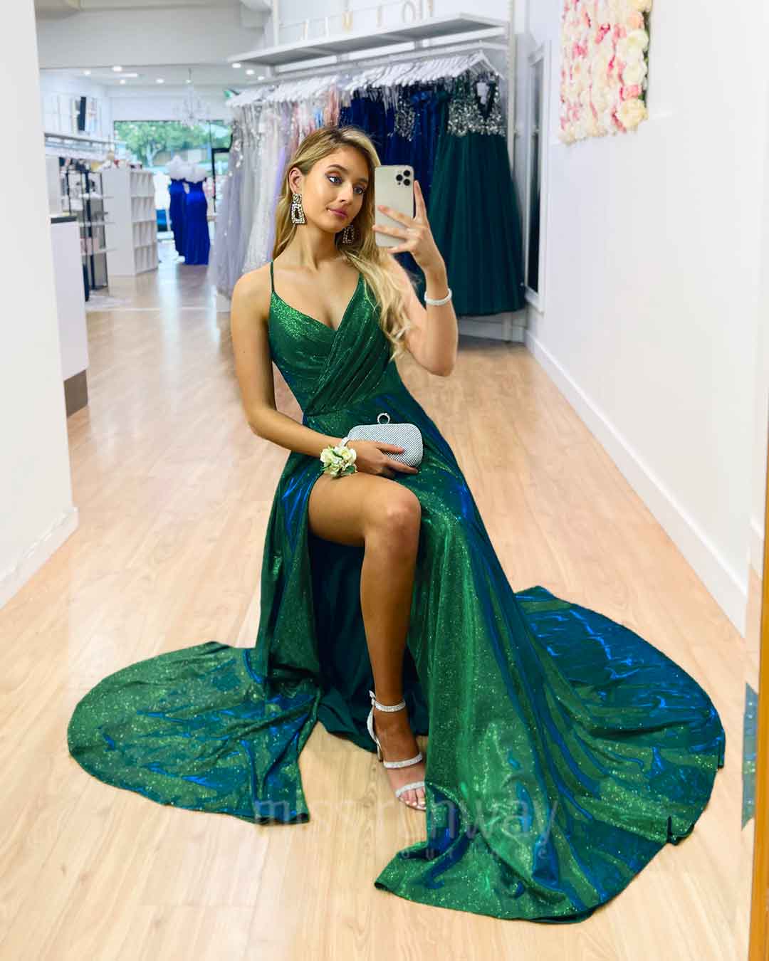 Monroe Glitter Gown - Emerald Green