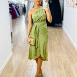 Olivia One Shoulder Midi Dress - Sage