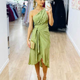 Olivia One Shoulder Midi Dress - Sage