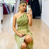 Olivia One Shoulder Midi Dress - Sage