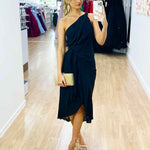 Olivia One Shoulder Midi Dress - Black