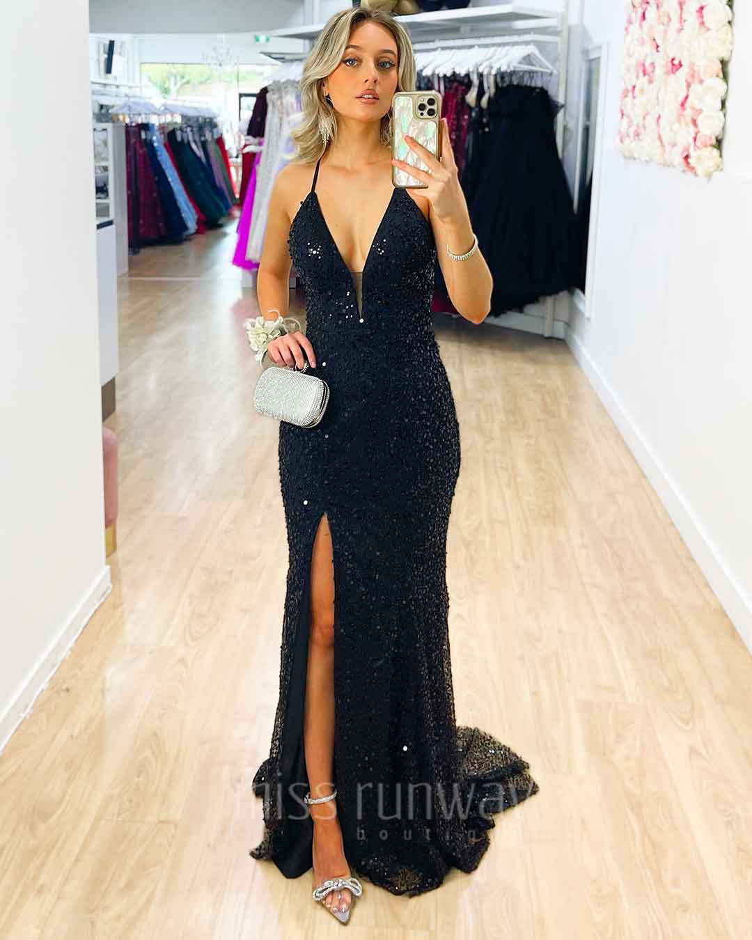 Paige Sequin Gown Black