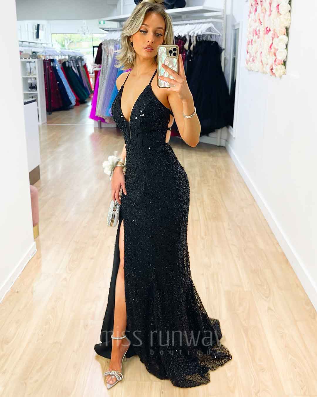 Paige Sequin Gown Black