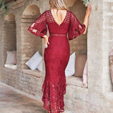 Reyna Lace Midi Dress - Red