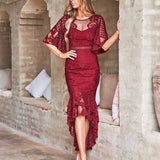 Reyna Lace Midi Dress - Red