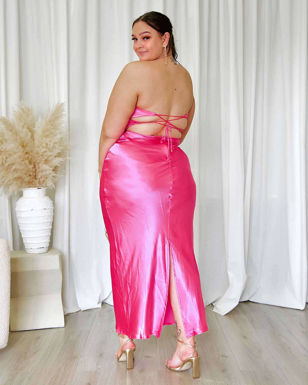 Sadie Satin Maxi Dress - Hot Pink