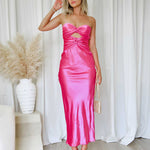 Sadie Satin Maxi Dress - Hot Pink