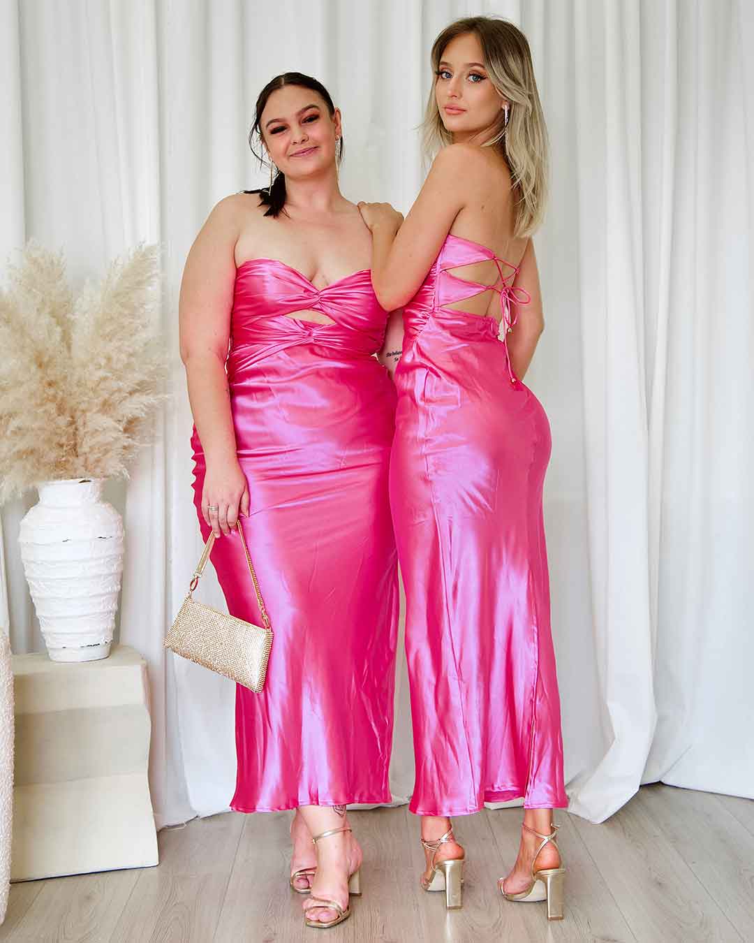 Sadie Satin Maxi Dress - Hot Pink