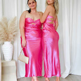 Sadie Satin Maxi Dress - Hot Pink