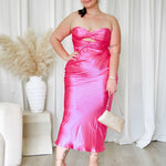 Sadie Satin Maxi Dress - Hot Pink