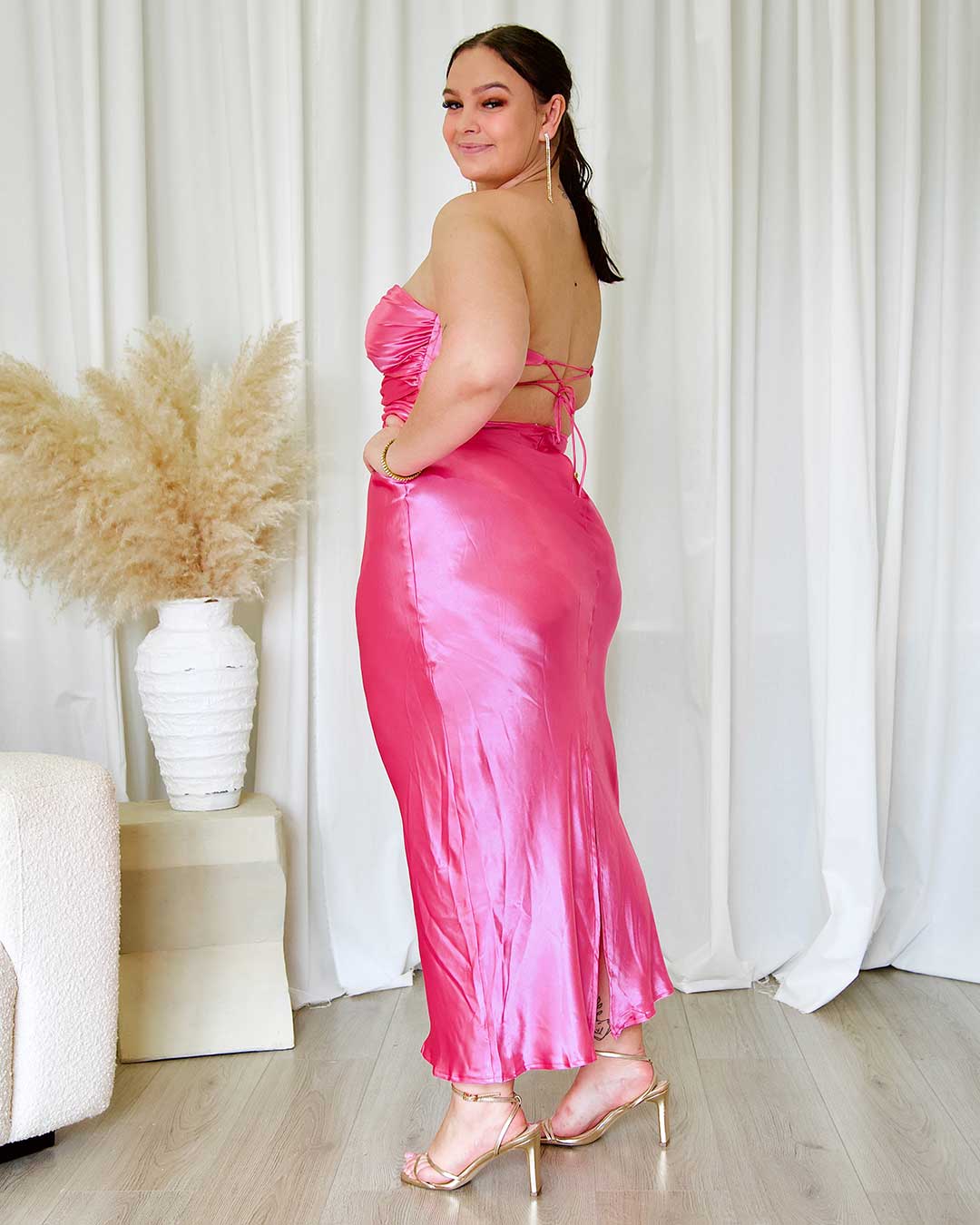 Sadie Satin Maxi Dress - Hot Pink