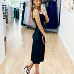 Sandrine Satin Midi Dress - Black