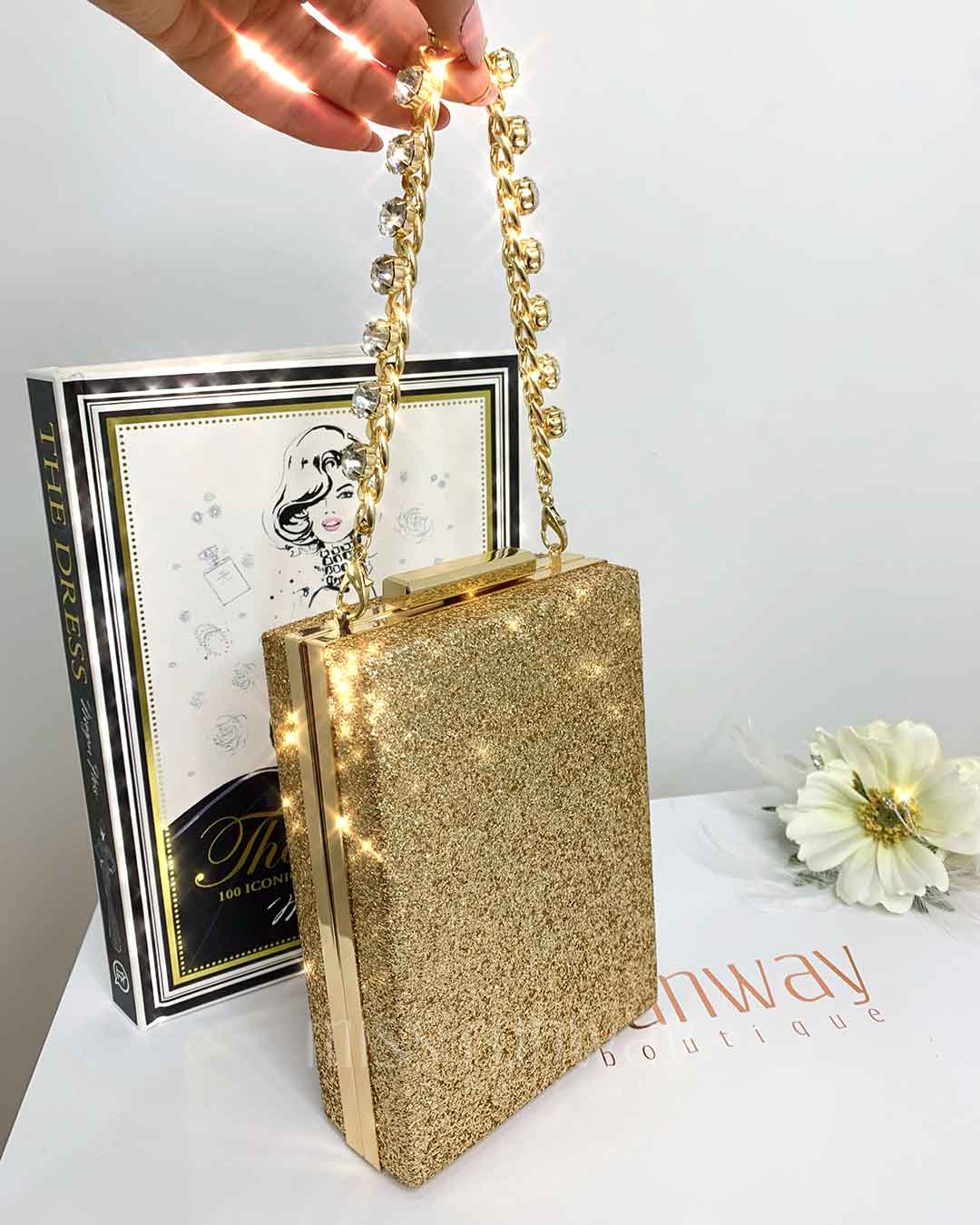 Sandy Glitter Box Clutch Gold 