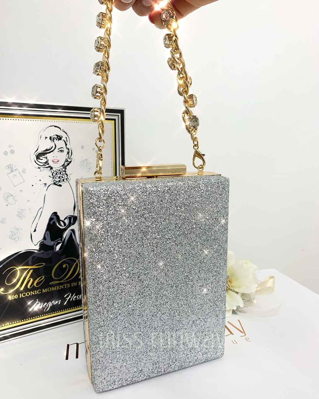 Sandy Glitter Box Clutch Silver