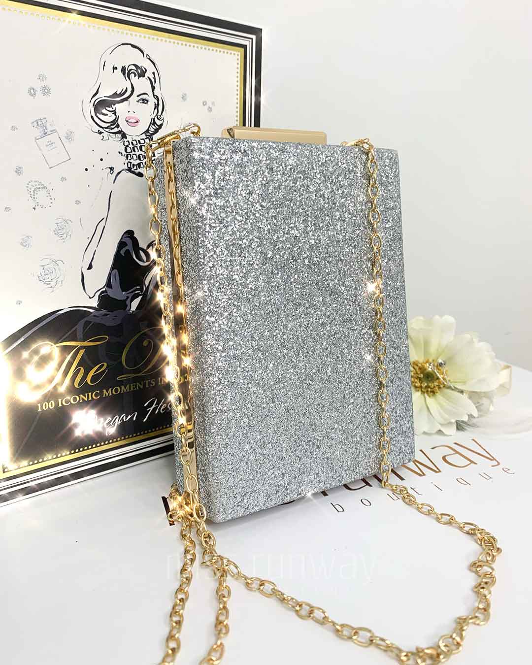 Sandy Glitter Box Clutch Silver