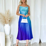 Serenity Satin Maxi Dress - Blue Ombre
